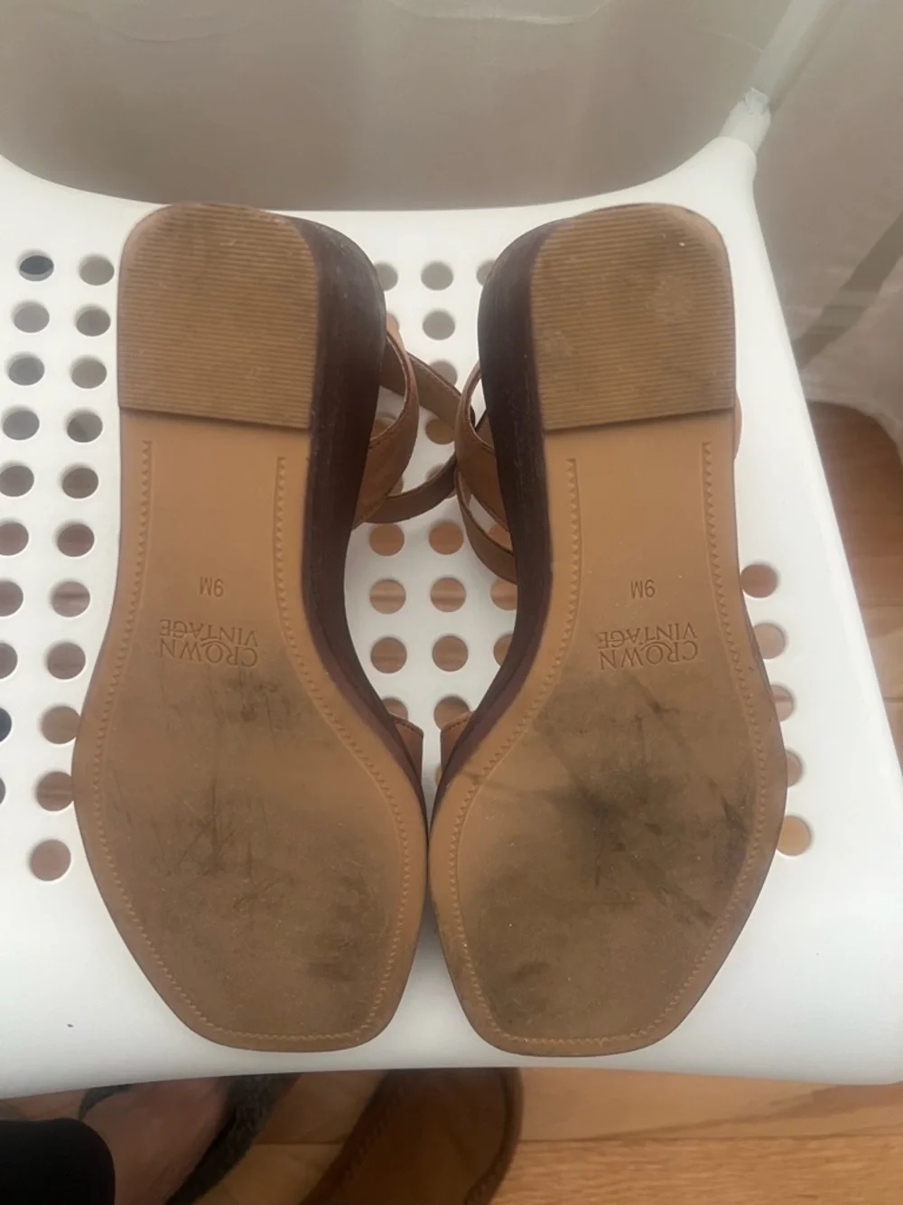 Crown Vintage Brown Leather Ankle-Strap Wedge Heel Sandals - Picture 4 of 4